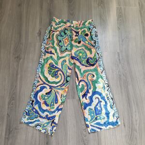Maeve Anthropologie Pants 4P Wide Leg Satin Colorful Bold Boho Art Wear
